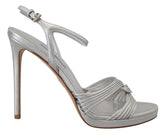 Prada Silver Leather Sandals Ankle Strap Heels Stiletto -   -  Prada.